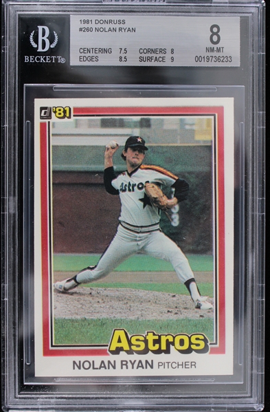 1981 Nolan Ryan Houston Astros #260 Donruss Slabbed Card (Beckett 8 NM-MT) 