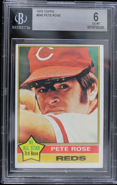 1976 Pete Rose Cincinnati Reds #240 Topps Slabbed Card (Beckett 6 EX-MT) 