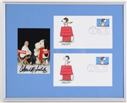 2001 Charles Schulz Peanuts Facsimile Signed 11"x14" Framed Snoopy Postcards & Photo 