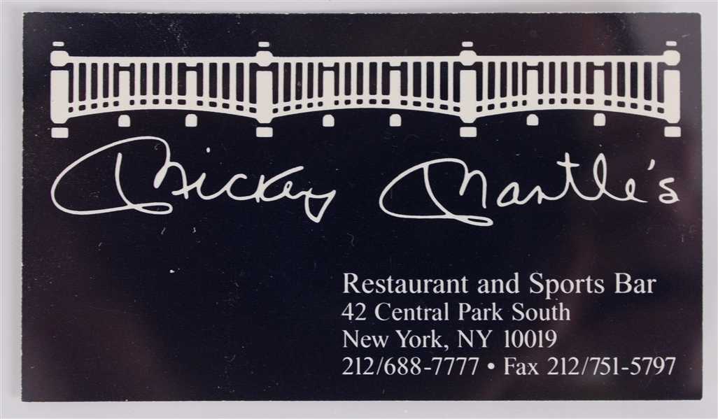 1988 Mickey Mantles Restaurant and Sports Bar Business Card 