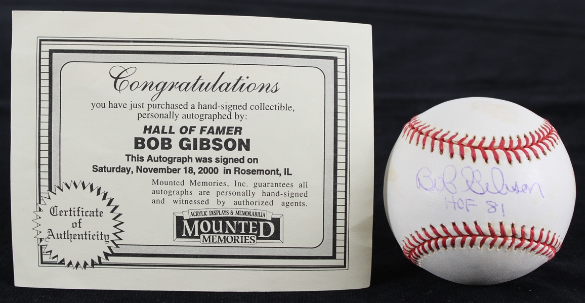 1994-99 Bob Gibson St Louis Cardinals Signed ONL Coleman Baseball (Mounted Memories) 