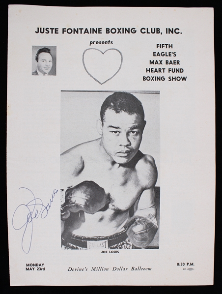 1934-51 Joe Louis Signed Eagles Max Baer Heart Fund Boxing Show Program (JSA) 