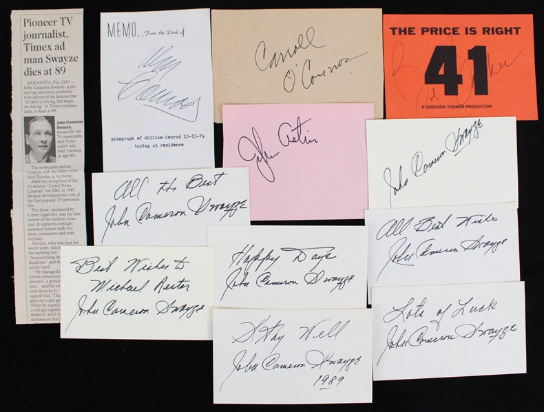 1970s-90s John Cameron Swayze, John Astin & more Signed Index Cards and Cuts (Lot of 11)(JSA)