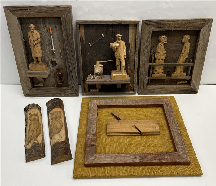 1940s-50s R.A. Struck Carved Wooden Frame & Figure Collection (Lot of 6)