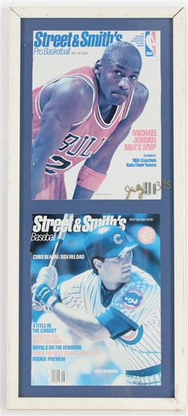 1991-93 Autographed Michael Jordan & Ryne Sandberg 11"x25" Framed Magazine Covers  