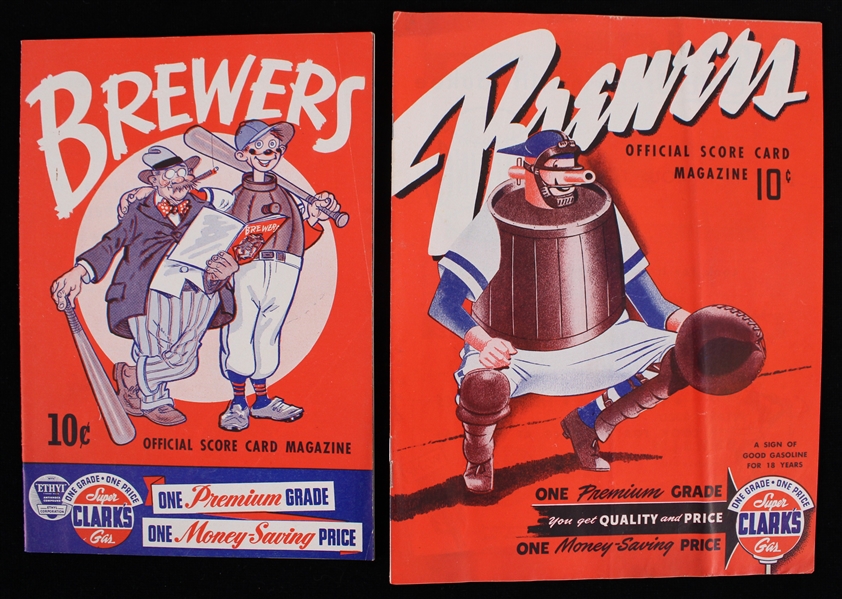1948 & 1950 Milwaukee Brewers vs Indianapolis Borchert Field Scorecards (Lot of 2) 