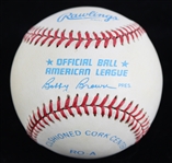 1984-94 Lefty Gomez New York Yankees Signed OAL Brown Baseball (JSA)