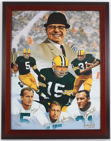 Jim Taylor, Bart Starr, Paul Hornung Green Bay Packers Signed 22"x28" Framed LE Print (JSA) 