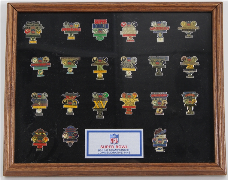 1967-87 Super Bowl World Championship Commemorative Pins 12"x15" Framed 