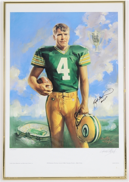 1996 Brett Favre Green Bay Packers Signed 19"x28" Framed NFLs MVP LE Print (JSA) 