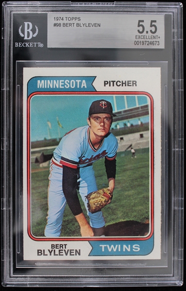 1974 Bert Blyleven MN Twins #98 Topps Slabbed Card (Beckett 5.5 EXCELLENT+) 