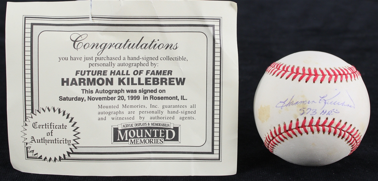 1994-99 Harmon Killebrew Washington Senators Signed OAL Budig Baseball (Mounted Memories) 