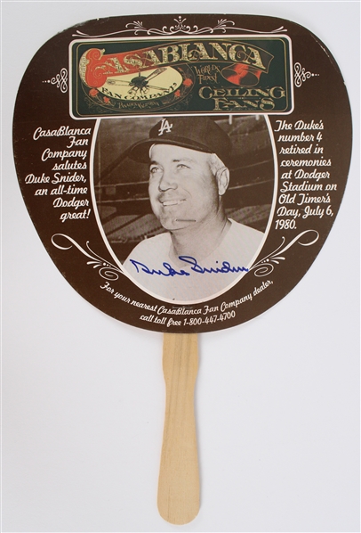 1980s Duke Snider Los Angeles Dodgers Signed 9"x13.5" Advertising Fan (JSA) 