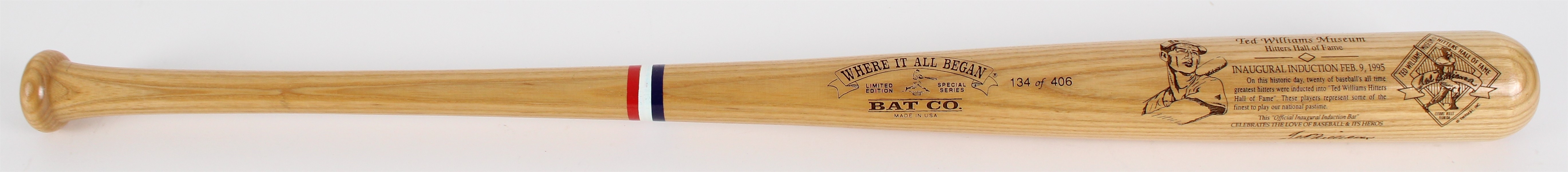 1995 MINT Ted Williams Hitters HOF Inaugural Induction LE 134/406 Bat 