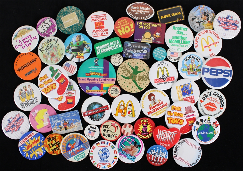 1990s Pinback Button Collection (Lot of 45+) Disney McDonalds Advertising