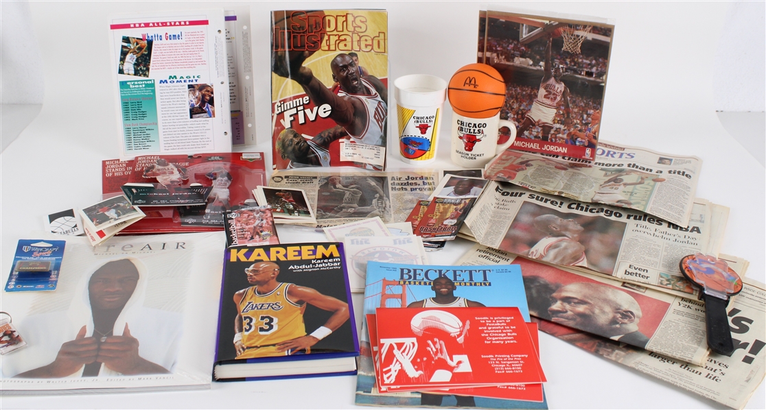 1990s Michael Jordan Collection w/ Signed Kareem Abdul Jabbar Book & more (Lot of 25+)(JSA)