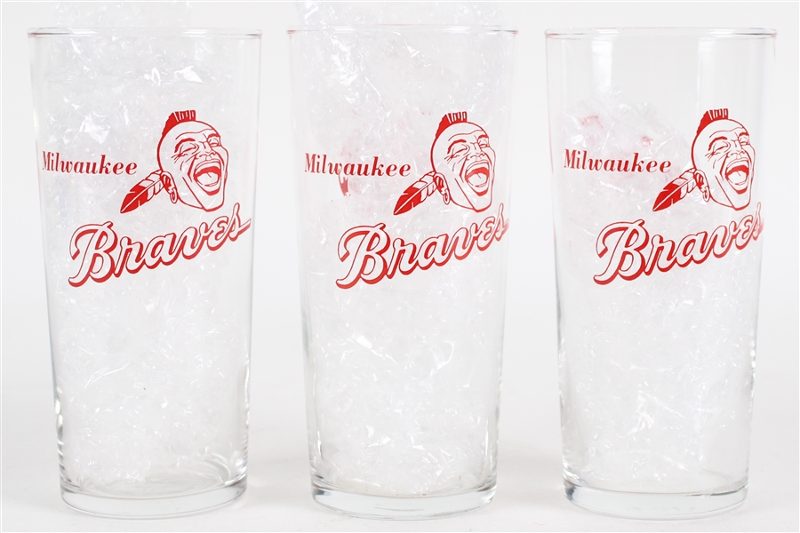 1960s Milwaukee Braves 6.5" Game Day Giveaway Glassware (Lot of 3)
