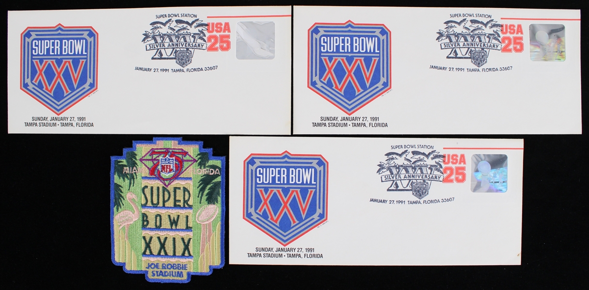 1991 Super Bowl XXIX 5" Patch w/ Super Bowl XXV Envelopes (Lot of 4)