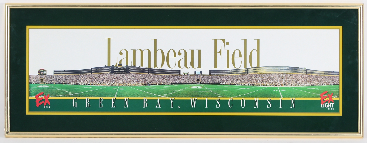 1996 Green Bay Packers 16"x43" Framed Lambeau Field Print w/ Season Schedule Mirror (Lot of 2)