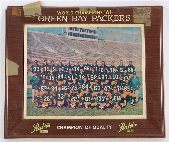 1961 Rahrs Beer Advertising Green Bay Packers 15"x18" Team Sign