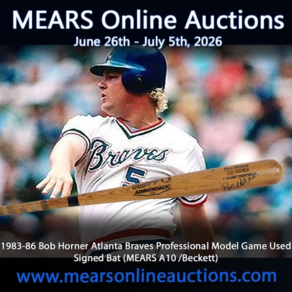 1983-86 Bob Horner Atlanta Braves Professional Model Game Used Signed Bat (MEARS A10 /Beckett)