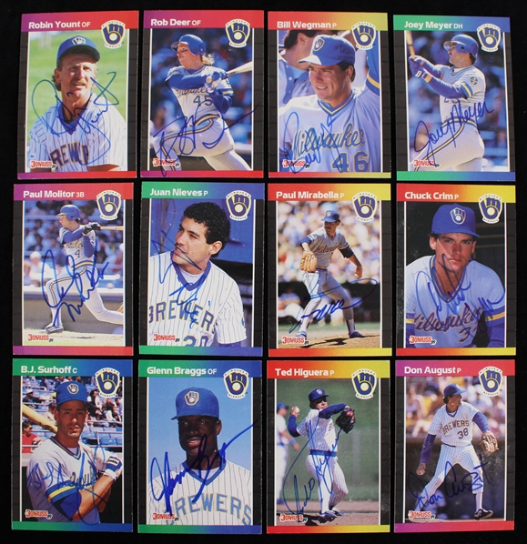 1988 Milwaukee Brewers Signed Leaf Trading Cards w/ Paul Molitor, Robin Yount & more (Lot of 12)(JSA) 