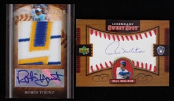 2002-08 Paul Molitor, Robin Yount Milwaukee Brewers Signed Sweet Spot & Swatch Card (Lot of 2)
