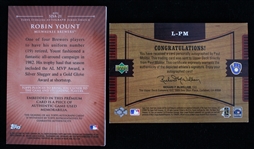 2002-08 Paul Molitor, Robin Yount Milwaukee Brewers Signed Sweet Spot & Swatch Card (Lot of 2)