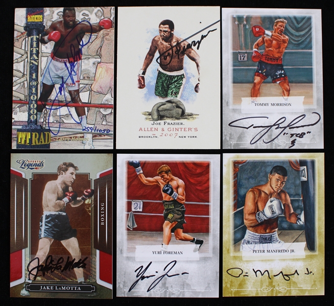 1990s-2000s Jake LaMotta, Larry Holmes & more Signed Boxing Champions Cards (Lot of 6)