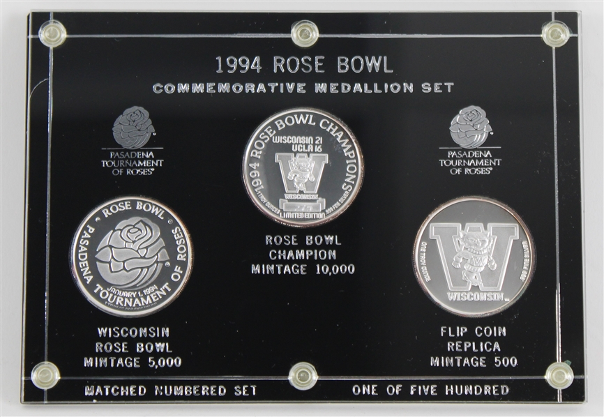 1994 Wisconsin Rose Bowl LE 5"x7" Commemorative Medallion Set 
