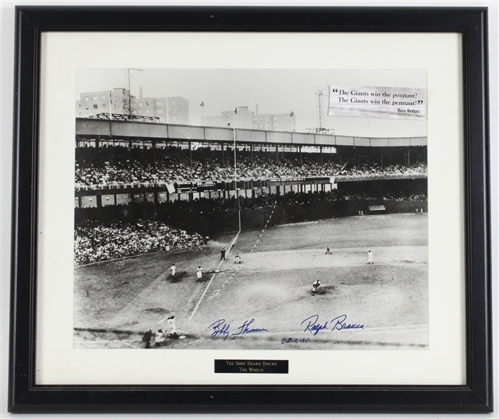 1951 Bobby Thomson & Ralph Branca Shot Heard Round the World Signed 22"x27" Framed Photo (JSA) 