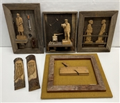 1940s-50s R.A. Struck Carved Wooden Frame & Figure Collection (Lot of 6)