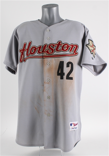 2007 Mark Loretta Houston Astros Signed #42 Jackie Robinson Day Game Worn Jersey (JSA / MEARS A10) 