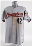 2007 Mark Loretta Houston Astros Signed #42 Jackie Robinson Day Game Worn Jersey (JSA / MEARS A10) 