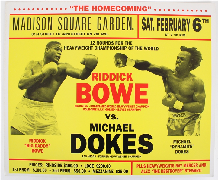 1993 Riddick Bowe vs Michael Dokes Madison Square Garden 20"x24" Broadside Onsite Poster