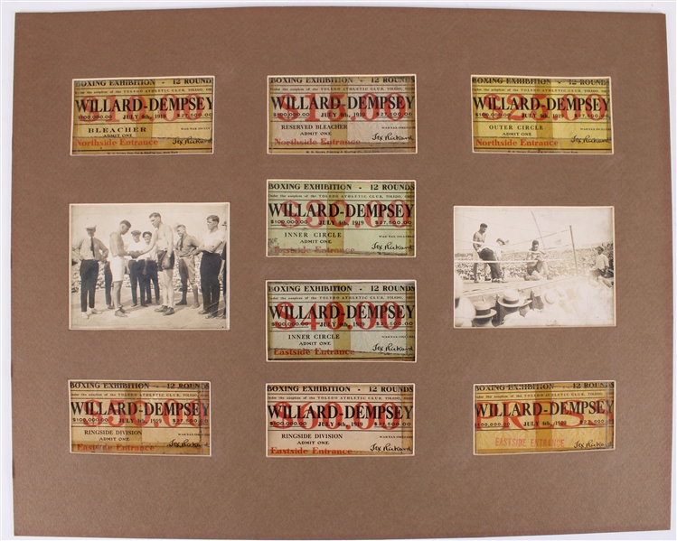 1919 (July 4th) Jess Willard vs Jack Dempsey 16"x20" Matted Boxing Exhibition Tickets & Photos 
