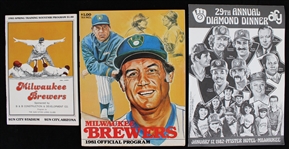 1981-85 Milwaukee Brewers Programs & Pfister Diamond Dinner (Bud Lea Collection)(Lot of 3)