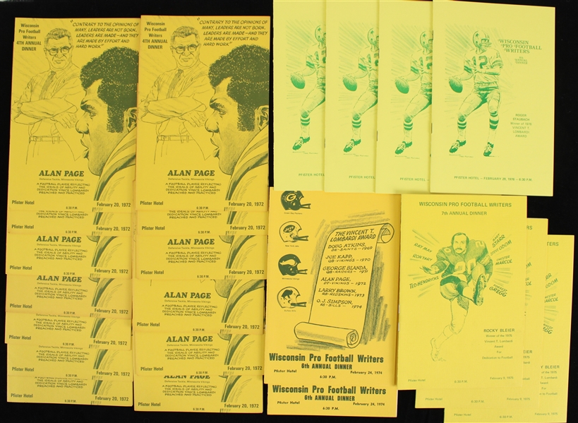 1972-81 Wisconsin Pro Football Writers Dinner Programs (Bud Lea Collection)(Lot of 27) 