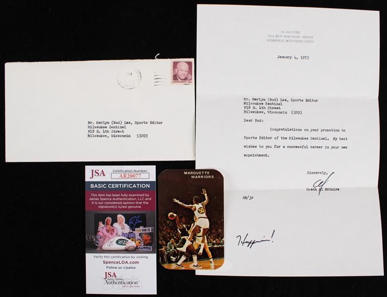 1973 Al McGuire Marquette Basketball Signed Correspondence (Bud Lea Collection) *JSA* 
