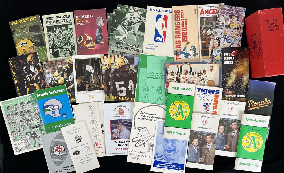 1966-2001 Green Bay Packers, Milwaukee Braves TV Radio Guides, Prospectus & more (Bud Lea Collection)(Lot of 38) 