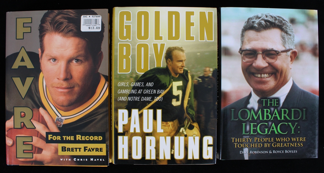 1997-2009 Favre, Hornung, Robinson Green Bay Packers Signed Books (Bud Lea Collection)(Lot of 3) *JSA* 