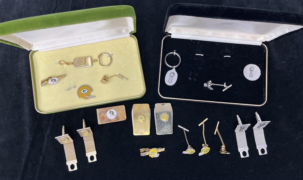 Green Bay Packers Tie Clips, Cuff Links, Money Clip (Bud Lea Collection)(Lot of 18)