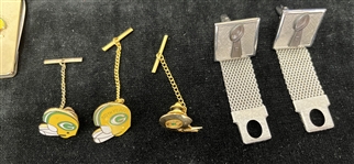 Green Bay Packers Tie Clips, Cuff Links, Money Clip (Bud Lea Collection)(Lot of 18)