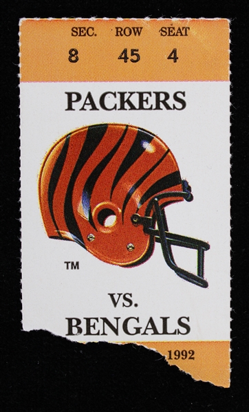 1992 Green Bay Packers vs Bengals (Favres 1st Win) Ticket Stub 
