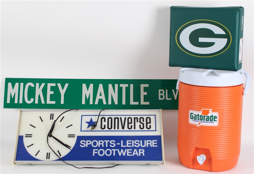Green Bay Packer Seat Cushion, 36" Mantle Blvd Sign & more (Lot of 4)