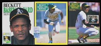 1980s-90s Rickey Henderson Beckett Magazines w/ 82 Ticket Stub Tie w/ Lou Brock (Lot of 4)