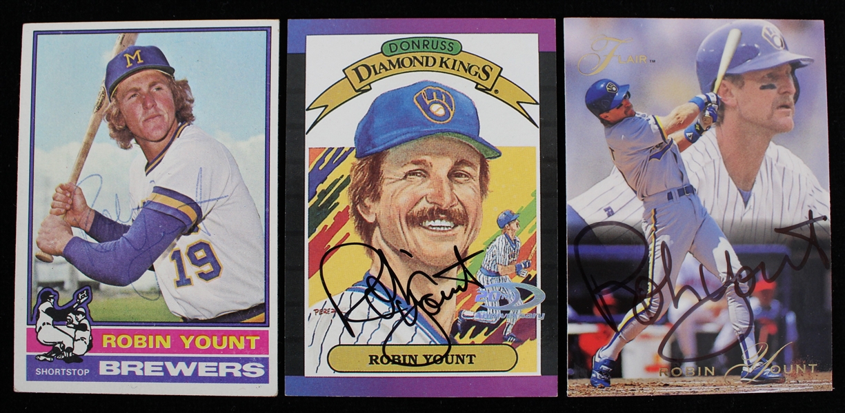 1976-2001 Robin Yount Milwaukee Brewers Signed Trading Cards (Lot of 3)(JSA) 