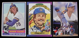 1976-2001 Robin Yount Milwaukee Brewers Signed Trading Cards (Lot of 3)(JSA) 