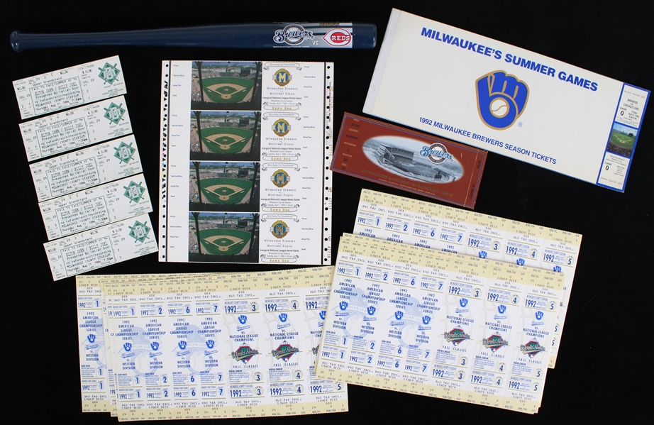 1990s-2000 Milwaukee Brewers Ticket Collection & Mini Bat (Lot of 40+)