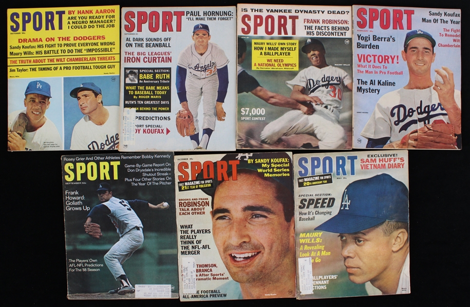1963-68 Sport Magazines Featuring Sandy Koufax, Maury Wills & more (Lot of 7)